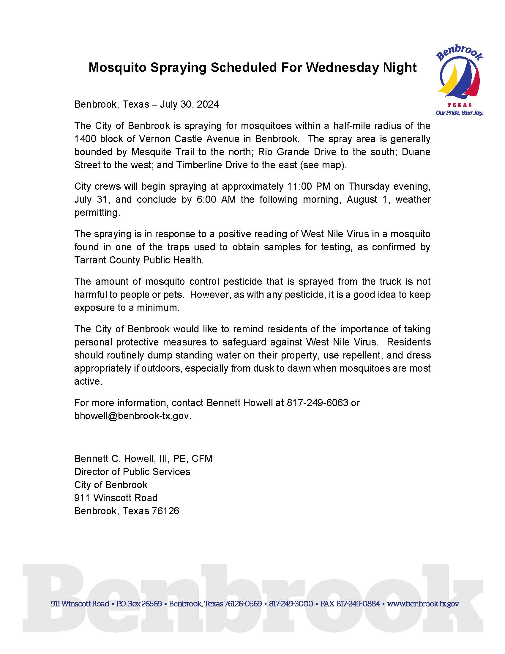 07.30.24a Ground Spraying Scheduled for Wednesday Night